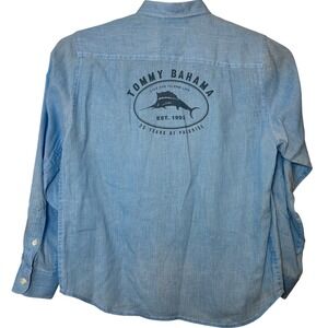 Tommy Bahama Mens Medium 25 Years of Paradise 100% Linen Button Down Shirt Blue